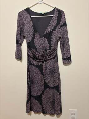 Boden Women's Floral Print V-Neck 3/4 Sleeve Wrap Style Midi Dress